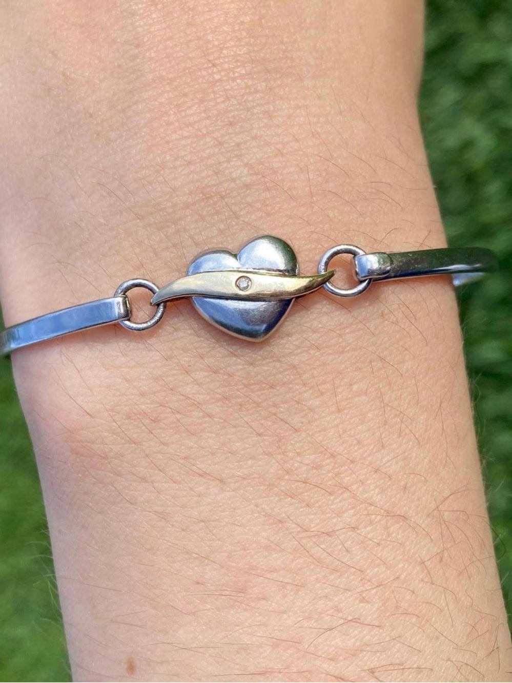 *FLASH SALE*14 KT Gold & Sterling Silver Diamond Bangle